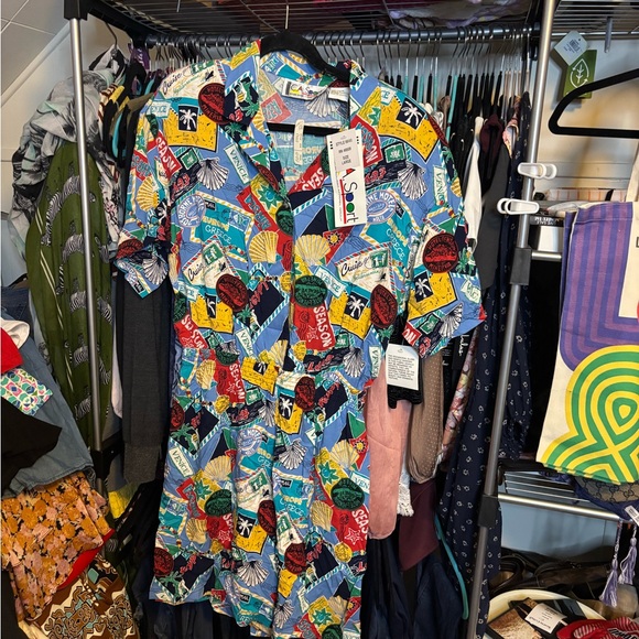 Vintage 1980s Vibrant Blue and Yellow Romper with Travel...